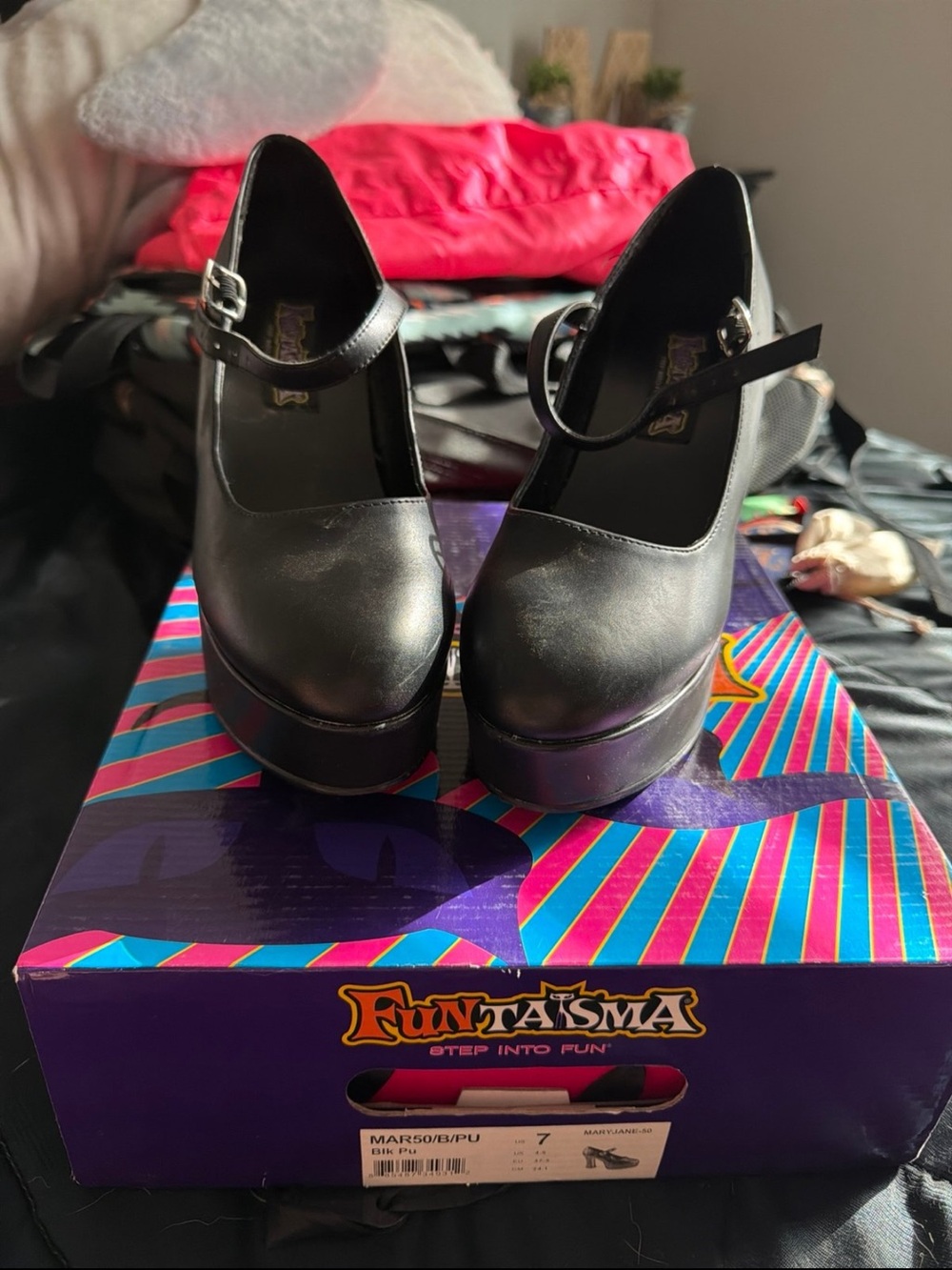 Funtasma Black Mary Jane Platform Heels with Ankle Strap